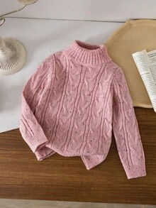 SHEIN 女童針織立領修身休閒秋季毛衣 - 粉色 - 查看 6