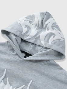 ROMWE MEN Men's Spring/Autumn Casual Printed Hoodie - Grey - View 3