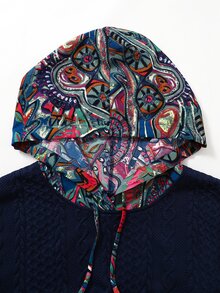 Rusticease Plus Size Women's Color Block Hooded Drawstring Long Sleeve Casual Traditional Smart 80s 90s Pullover Sweatshirt Autumn Date Night Formal Navy Blue - Multicolor - View 6