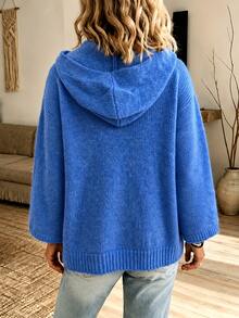 Holdful Holdful Autumn/Winter New Casual Versatile Solid Color Button Hooded Knit Cardigan - Blue - View 3