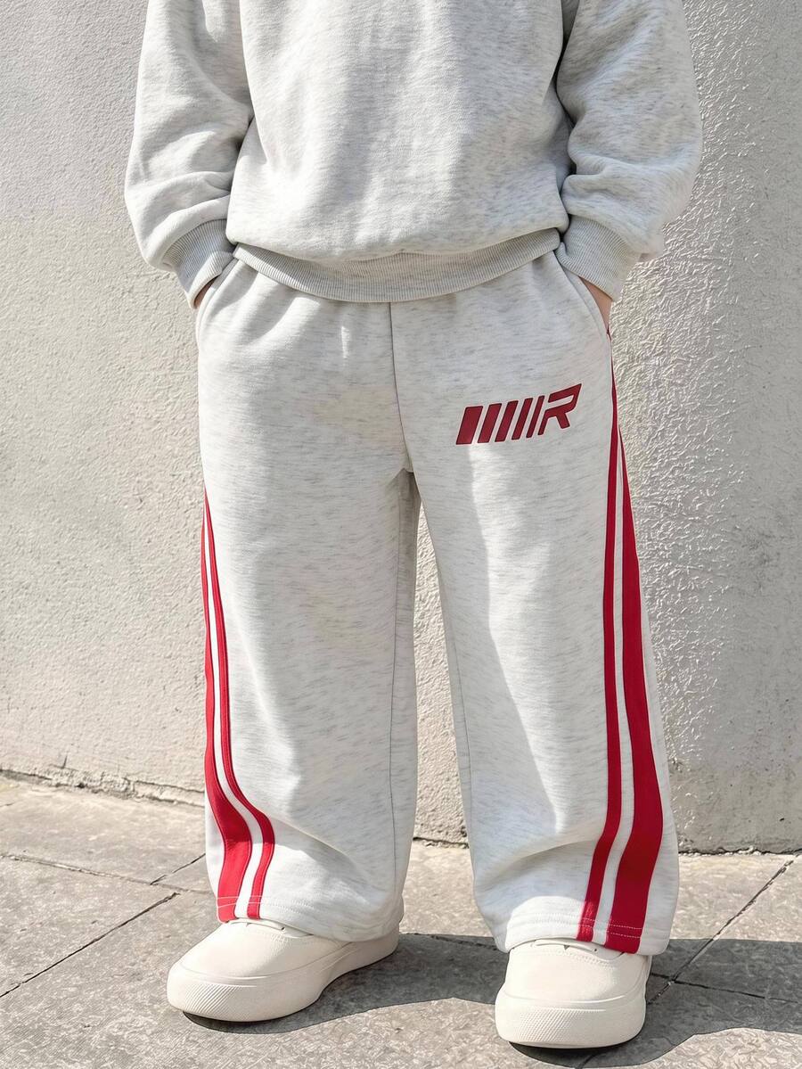 SHEIN Kids Young Boy Colorblock Elastic Waist Fashion Casual Long Winter Pants - Black - View 1