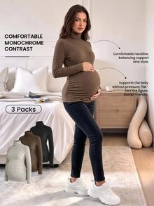 Modmama 3-Piece Solid Color High-Neck Long-Sleeve Maternity Nursing Top Fall Homewear Breastfeeding Black Grey Casual Baggy - Multicolor - View 1