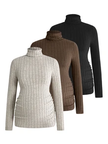 Modmama 3-Piece Solid Color High-Neck Long-Sleeve Maternity Nursing Top Fall Homewear Breastfeeding Black Grey Casual Baggy - Multicolor - View 15