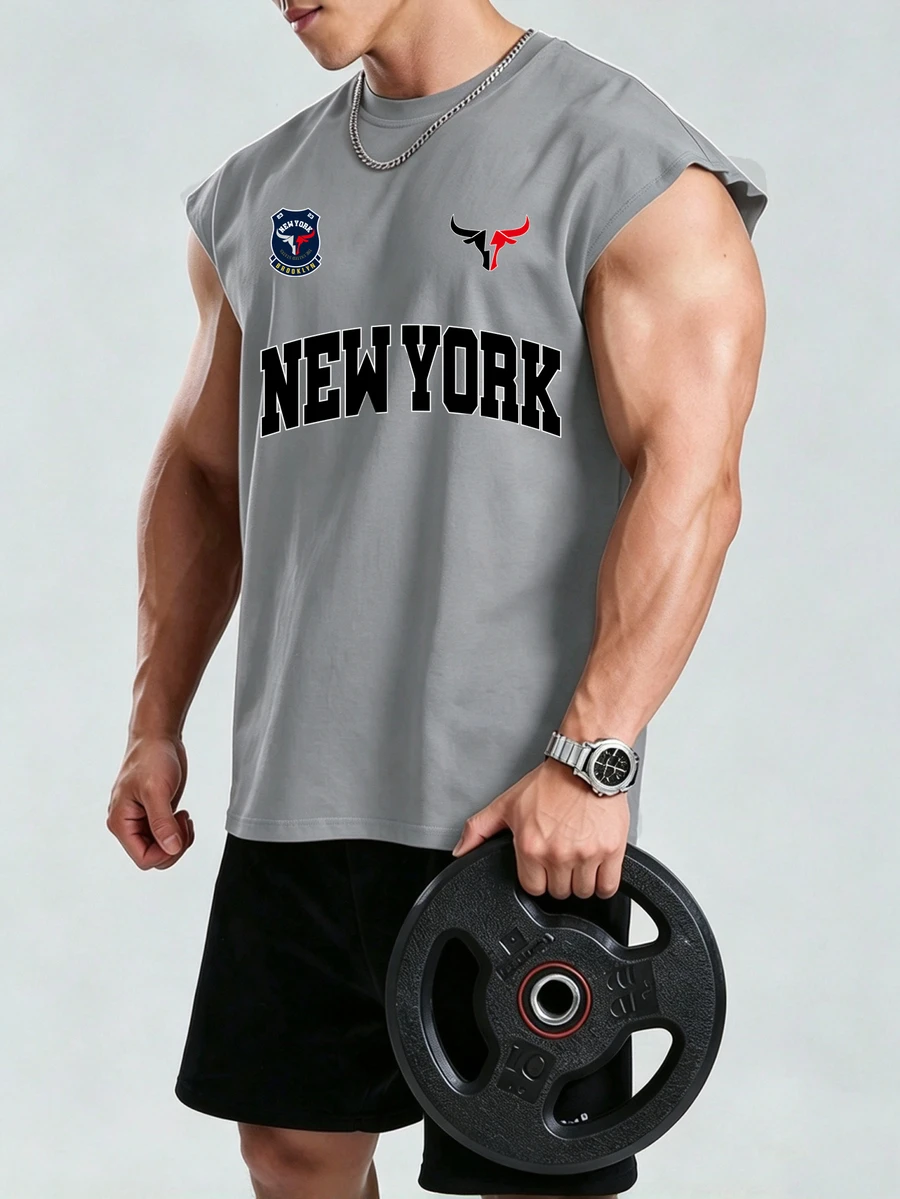 Gym Rark Reflective Line Minimalist Print Fitness Sleeveless Tank Top Men's Sports Muscle Training Running Loose Fit T-Shirt, Gym,Feel,Sporty Style - Light Grey - View 1