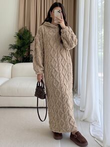 Solavon Women's Thick Warm Winter Long Sleeve Hooded Sweatshirt Fashion - Khaki - View 4