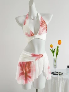 SHEIN ICON 女士Y2K度假风外出印花露脐吊带上衣和低腰印花迷你裙套装，夏威夷伊比沙岛穿搭 - 彩色 - 查看 8