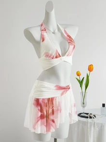 SHEIN ICON 女士Y2K度假风外出印花露脐吊带上衣和低腰印花迷你裙套装，夏威夷伊比沙岛穿搭 - 彩色 - 查看 6