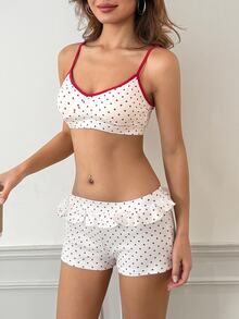 Sweetina Women's Cute Sweet Polka Dot Print Ruffled Decor Playful Bodycon 2 Pieces Set - Multicolor - View 3