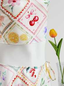 SHEIN ICON Summer Boho Cute Floral Satin Glitter Holiday Beach Fruit & Flower Print Cropped Cami Top - Multicolor - View 16