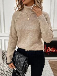 SHEIN Autumn/Winter Casual Versatile Turtleneck Sweater - Khaki - View 7