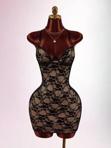Amplova Vestido mini de fiesta sin mangas con aros, pedrería, ajustado, espalda descubierta y diseño cruzado - Negro - Ver 3