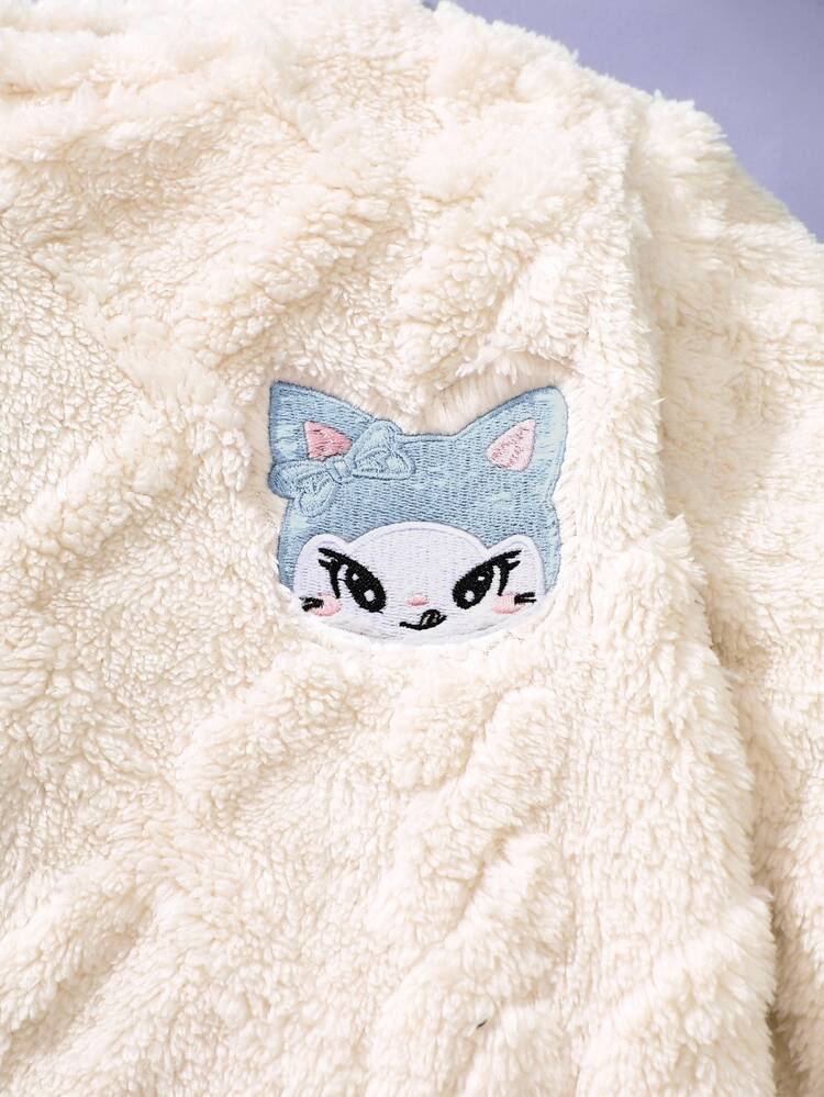 SHEIN طقم ملابس خريف/شتاء للبنات الصغيرات من 4-7 سنوات، ملابس علوية علوية من الفليس الجاكار البنفسجي مع بنطال طويل، ملابس فليس محبوكة بتصميم كابل، مناسبة للحضانة وعيد ميلاد الأطفال - أزرق فاتح اللون - مشاهدة 7