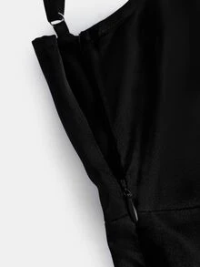 Pitira Tween Girl Elegant Formal Black Summer Satin Spaghetti Strap Bridesmaid Dress, Pleated Side Backless Gown With Bow For Party, Prom & Graduation - Black - View 4