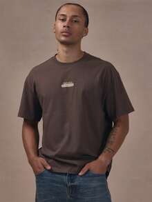 Oversized Drop Shoulder Crew Neck Tshirt "MUSERO CODED" Autum Winter Essentials - Brown - View 2