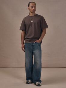 Oversized Drop Shoulder Crew Neck Tshirt "MUSERO CODED" Autum Winter Essentials - Brown - View 4