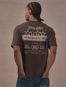 Oversized Drop Shoulder Crew Neck Tshirt "MUSERO CODED" Autum Winter Essentials - Brown - View 1