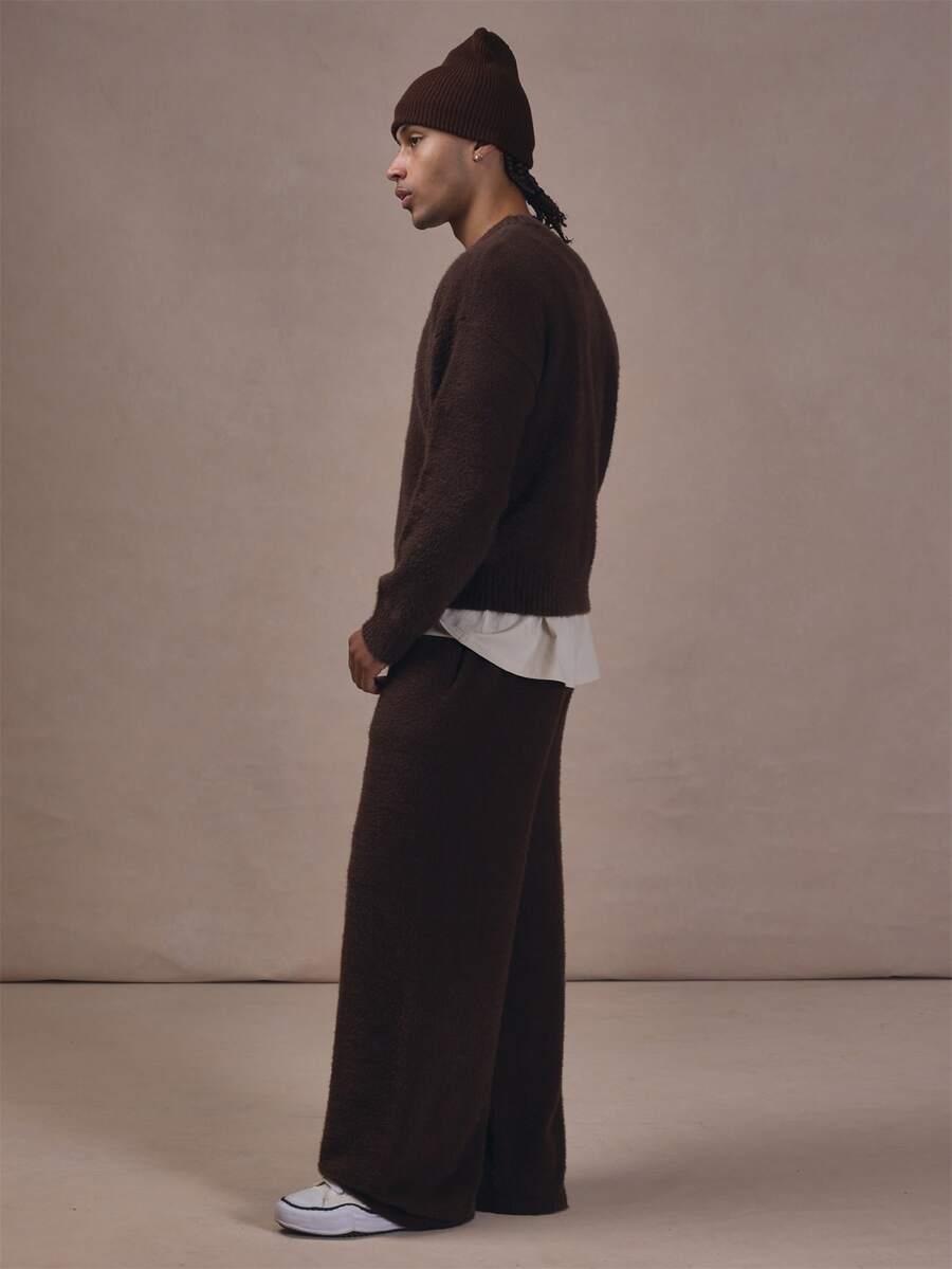 Musero Mohair Brushed Knit Sweater & Mohair Brushed Elasticated Wist Joggers Co Ord Autum Winter Essentials - Brown - View 1