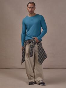 Musero Raise Neck Tight Fit Henley Long Sleeve Textured Fabric Autum Winter Essentials - Blue - View 2
