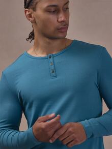 Musero Raise Neck Tight Fit Henley Long Sleeve Textured Fabric Autum Winter Essentials - Blue - View 5