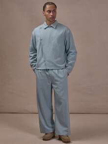 Musero Asymetric Collared Shirt Silver Hardwear Detail Co Ord Shirt Only Autum Winter Essentials - Blue - View 1