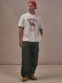 Musero Front Cracked Graphic Tshirt Short Sleeve Crew Neck Autum Winter Essentials - Apricot - View 1