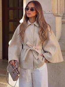 Siren Gaze Solid Color Cape Shawl Overcoat, Women's Autumn/Winter Outerwear - Apricot - View 8