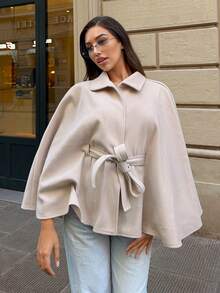 Siren Gaze Solid Color Cape Shawl Overcoat, Women's Autumn/Winter Outerwear - Apricot - View 7