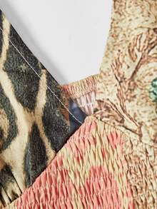 ROMWE Vintage Leopard Floral Witch Hippie Vacation Style Plus Size Retro Print High Slit Halter Neck Dress For Women - Multicolor - View 3