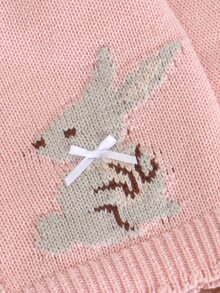 SHEIN 1pc Pure Cotton Pink Baby Cute Cardigan: Round Neck Long Sleeve Duck & Rabbit Fashion Jacket Top, Wavy Lace Knit Cardigan, Versatile Spring/Autumn/Winter Outwear - Pink - View 7