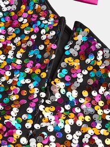 Pitira Pitira Tween Girl Elegant Gorgeous Multicolor Sequin Patchwork Satin Oblique Shoulder Big Bow Long Sleeve Dress,Suitable For Summer Party,Christmas Gift - Multicolor - View 4