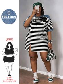SHEIN CURVE+ Plus Size Casual Streetwear Anti Social Vacation Loose Fit Side Slit Short Sleeve Dress Holiday, Summer 2026 22W Evening Rave White - Multicolor - View 1