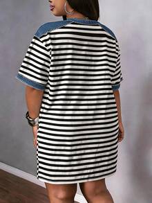 SHEIN CURVE+ Plus Size Casual Streetwear Anti Social Vacation Loose Fit Side Slit Short Sleeve Dress Holiday, Summer 2026 22W Evening Rave White - Multicolor - View 2