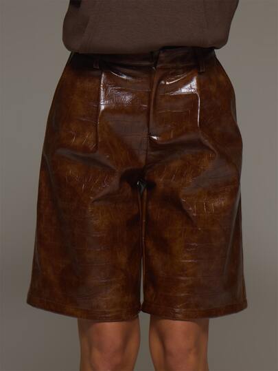 MUSERA Brown PU Leather Low Waist Jorts Shorts Fall Autumn Winter Elegant Sexy Vintage New Year Christmas Women Clothing Evening
