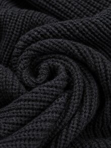 Elafinee Women's Loose Collar Mid-Length Knit Cardigan, Thick Chunky Stripe Design, Button Front Open Sweater Jacket With Pockets, Casual Street Style Autumn - Black - View 7
