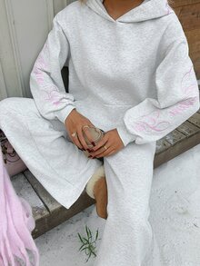 CovetEZ 淺灰色針織女款刺繡設計運動衫與運動褲套裝，女款運動衫套裝，Y2K灰色運動衫套裝 - 淺灰色 - 查看 6