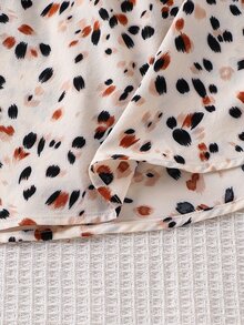 Emery Rose Kids Young Girl Knit Solid Color Round Neck Patchwork Woven Leopard Print Hem Casual Dress - Apricot - View 8