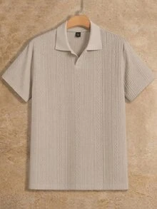 HIMLAND Men's Casual Knit Short Sleeve Polo Shirt Halloween Winter Party Autumn - Khaki - View 8