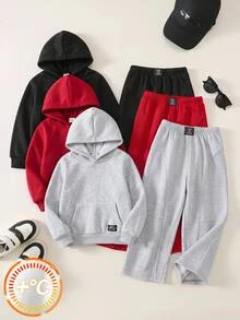 SHEIN 3pcs Kids Young Boy Autumn/Winter Casual Pants Wide Leg Basic Long Pants Multi-Pack Boys Sweatpants - Multicolor - View 1
