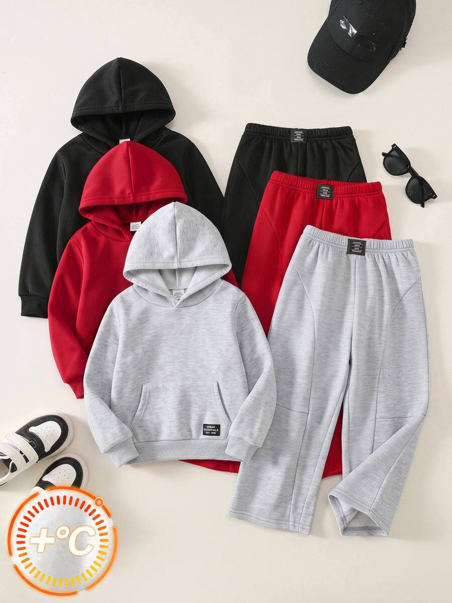 SHEIN 3pcs Kids Young Boy Autumn/Winter Casual Pants Wide Leg Basic Long Pants Multi-Pack Boys Sweatpants - Multicolor - View 1