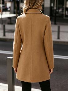 Balvessa Women's Solid Color Double-Breasted Elegant Casual Overcoat Office Business Camel Autumn - Coffee Brown - View 2