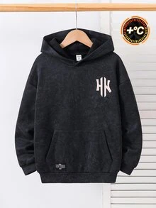 SHEIN 青少年男孩極簡街頭風字母印花拉鍊連帽衛衣，休閒舒適柔軟面料，灰色，秋冬校園開學穿搭 - 灰色 - 查看 5