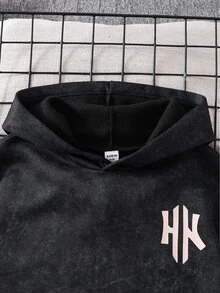 SHEIN 青少年男孩極簡街頭風字母印花拉鍊連帽衛衣，休閒舒適柔軟面料，灰色，秋冬校園開學穿搭 - 灰色 - 查看 6