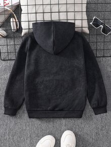 SHEIN 青少年男孩極簡街頭風字母印花拉鍊連帽衛衣，休閒舒適柔軟面料，灰色，秋冬校園開學穿搭 - 灰色 - 查看 2