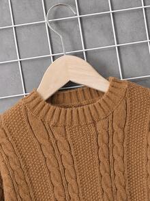 Tween Boy Cable Knit Drop Shoulder Sweater Autumn Fall Pullover - Brown - View 3