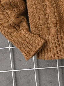 Tween Boy Cable Knit Drop Shoulder Sweater Autumn Fall Pullover - Brown - View 4