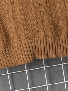 Tween Boy Cable Knit Drop Shoulder Sweater Autumn Fall Pullover - Brown - View 5