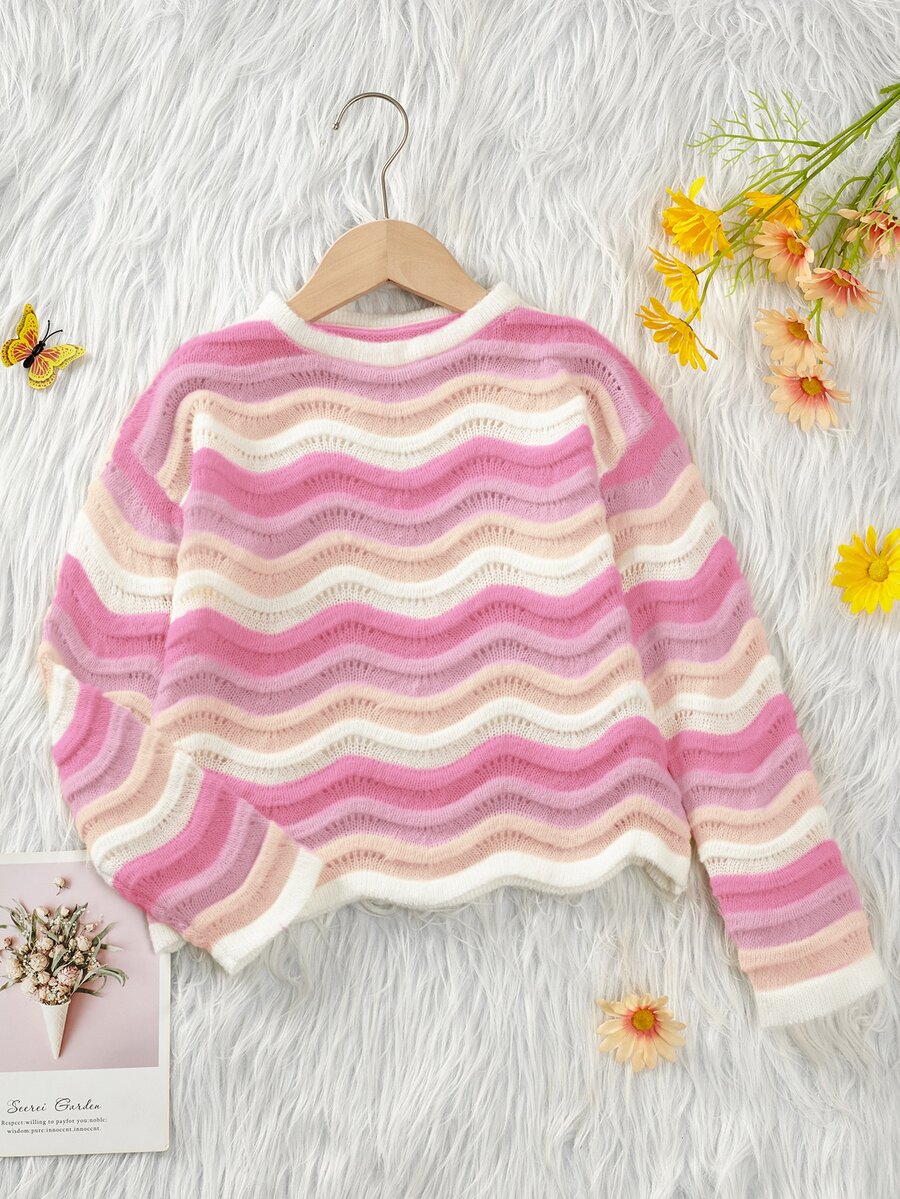 SHEIN Young Girl Gradient Color Wave Pattern Cute Sweater Autumn Fall Pullover