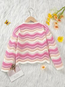 SHEIN Young Girl Gradient Color Wave Pattern Cute Sweater Autumn Fall Pullover - Pink - View 3