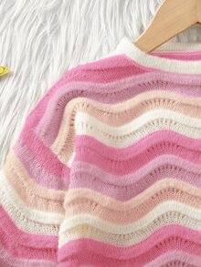 SHEIN Young Girl Gradient Color Wave Pattern Cute Sweater Autumn Fall Pullover - Pink - View 8