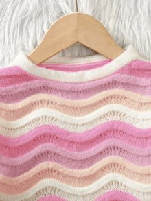 SHEIN Young Girl Gradient Color Wave Pattern Cute Sweater Autumn Fall Pullover - Pink - View 4